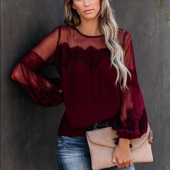 Vici Wine colored lace top - Picture 1 of 7